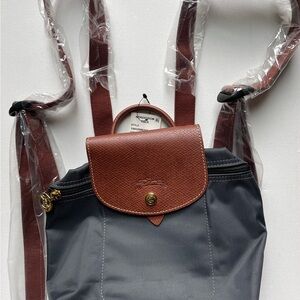 New LONGCHAMP Mini Le Pliage Canvas Backpack - Gun Metal